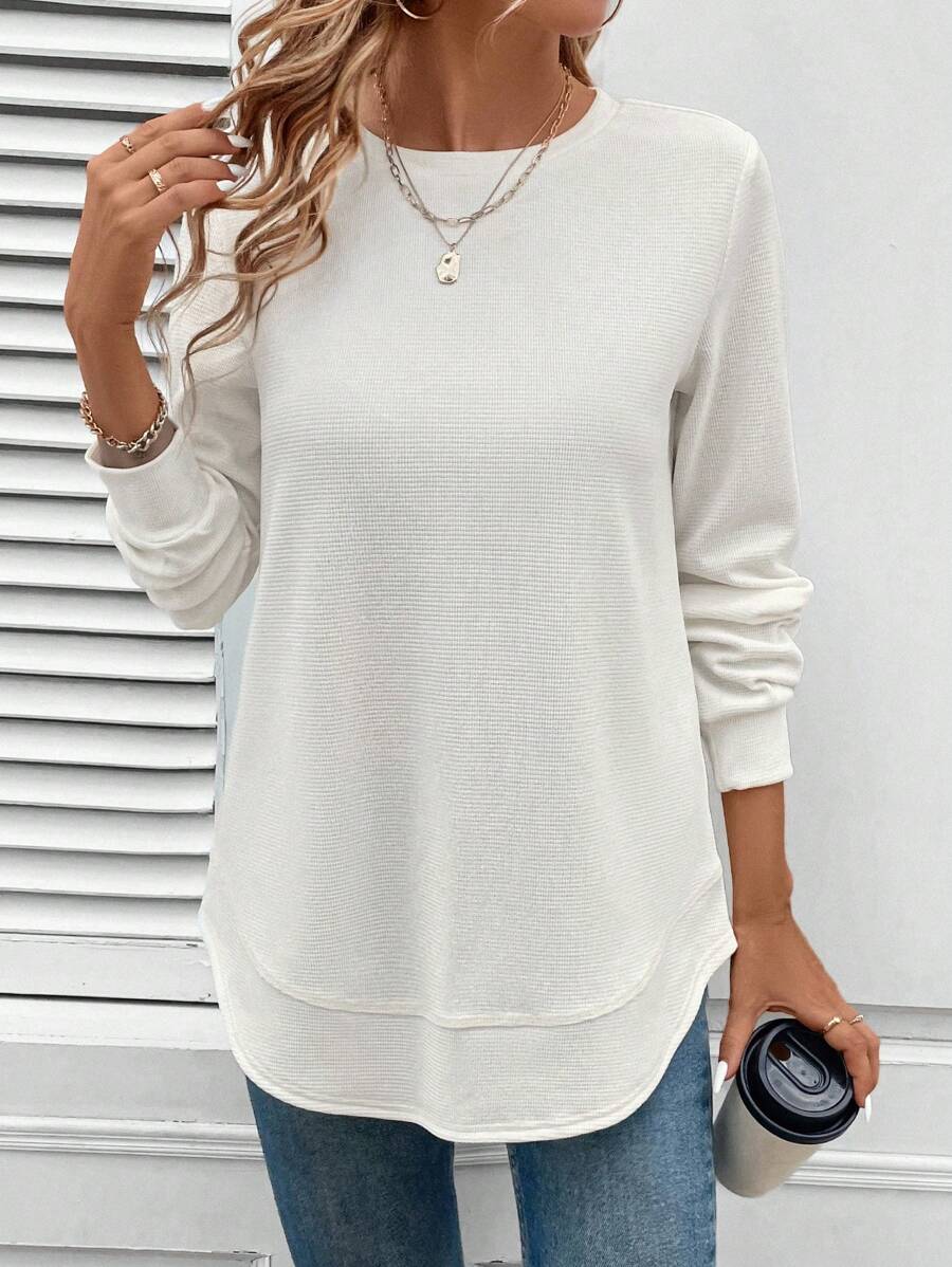 Blusa Manga Longa com Barra Arredondada