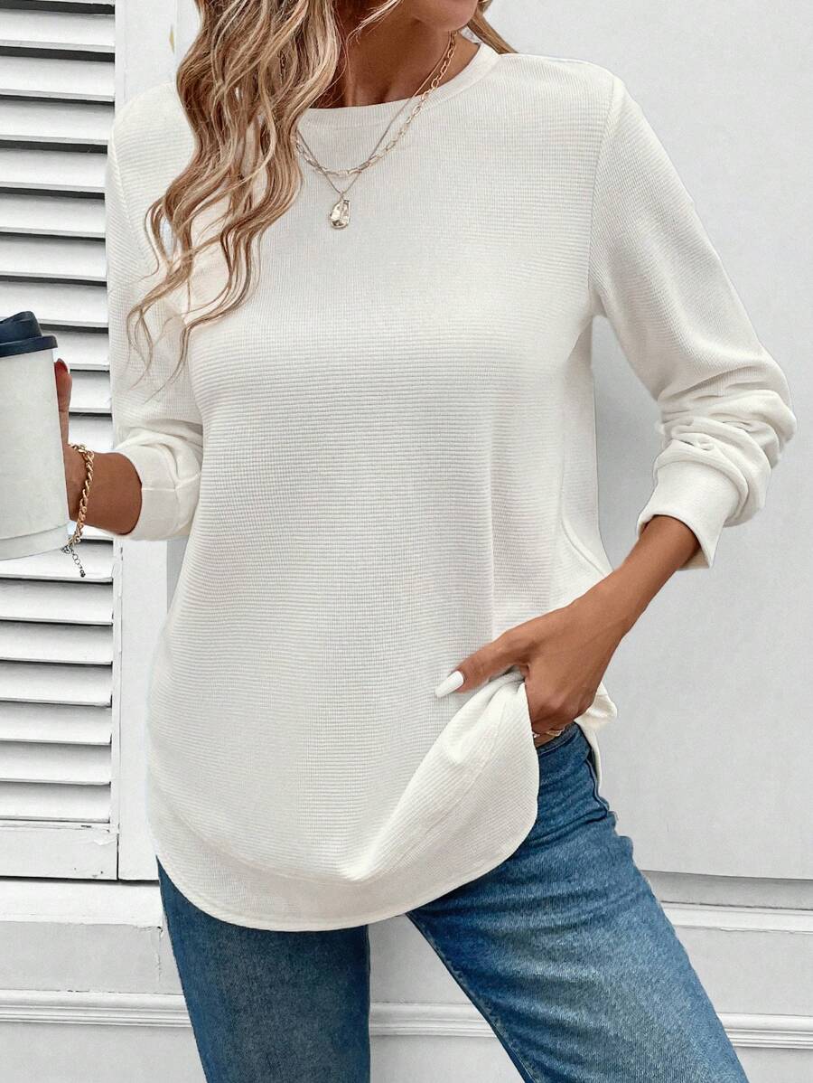 Blusa Manga Longa com Barra Arredondada