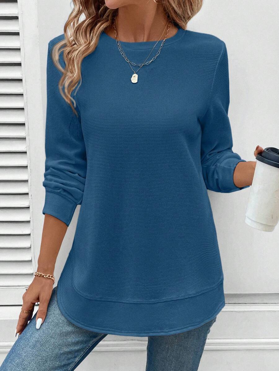 Blusa Manga Longa com Barra Arredondada