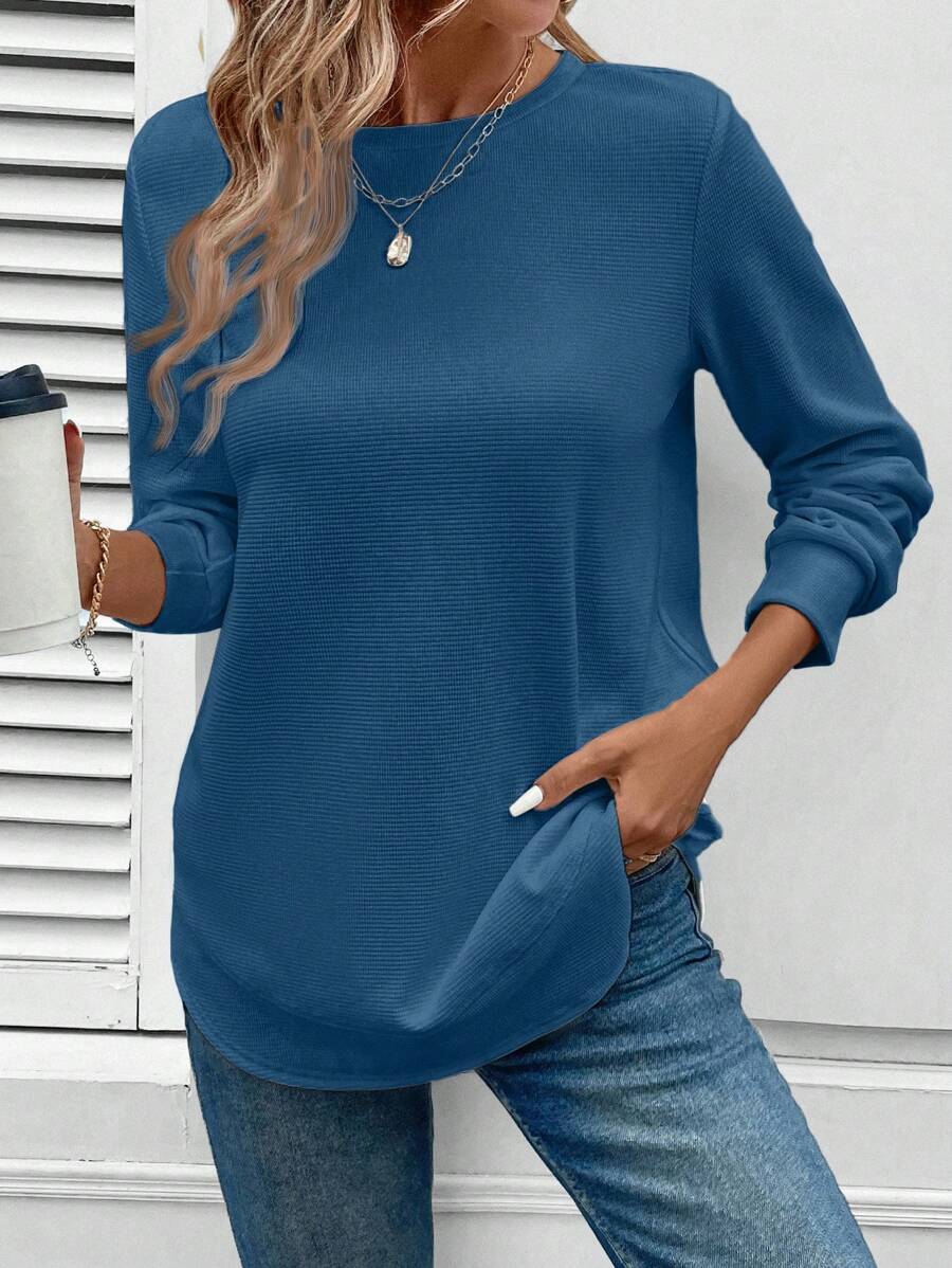 Blusa Manga Longa com Barra Arredondada