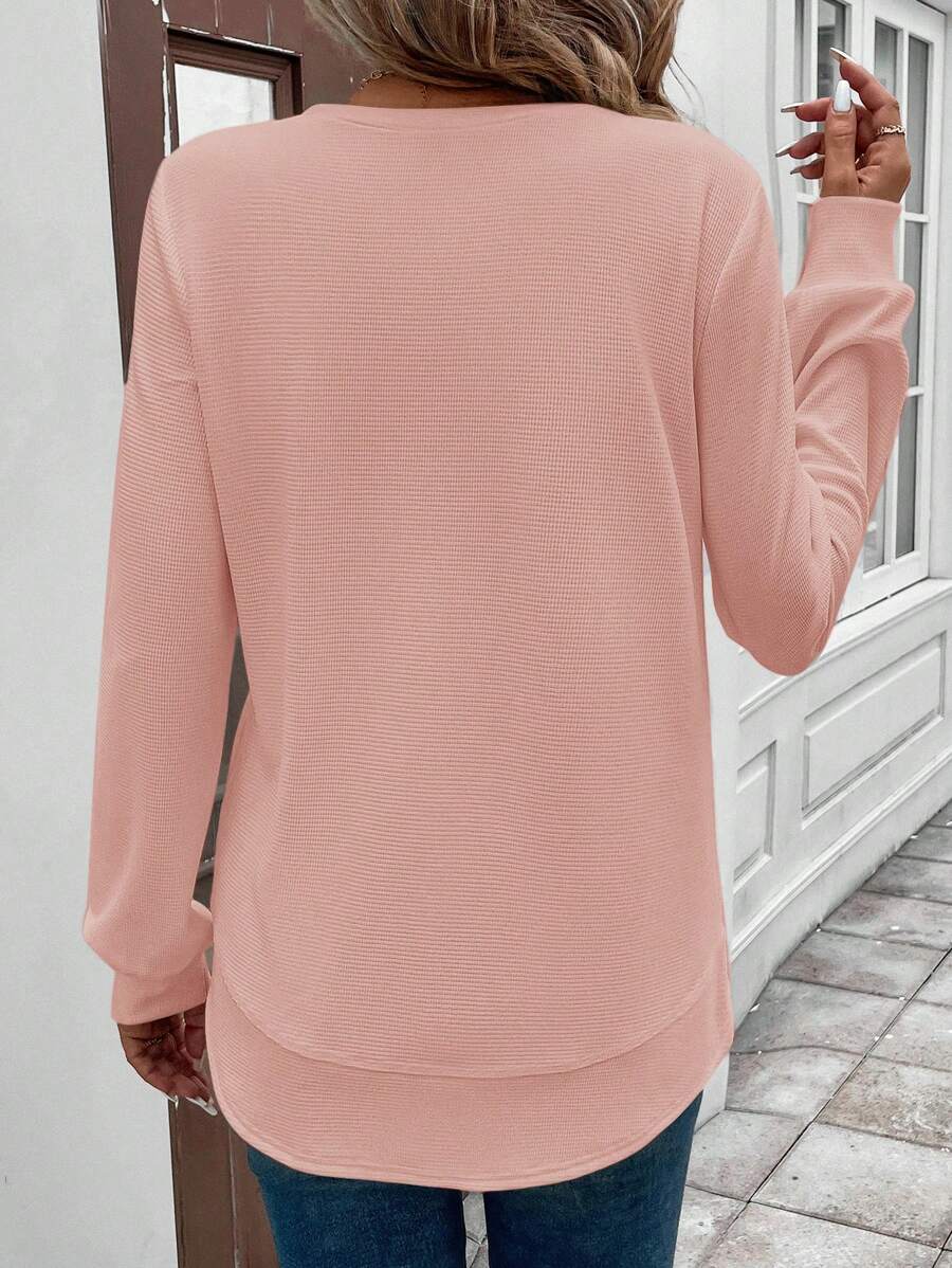 Blusa Manga Longa com Barra Arredondada
