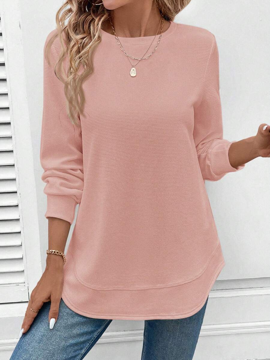 Blusa Manga Longa com Barra Arredondada