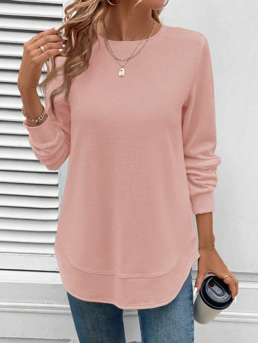 Blusa Manga Longa com Barra Arredondada