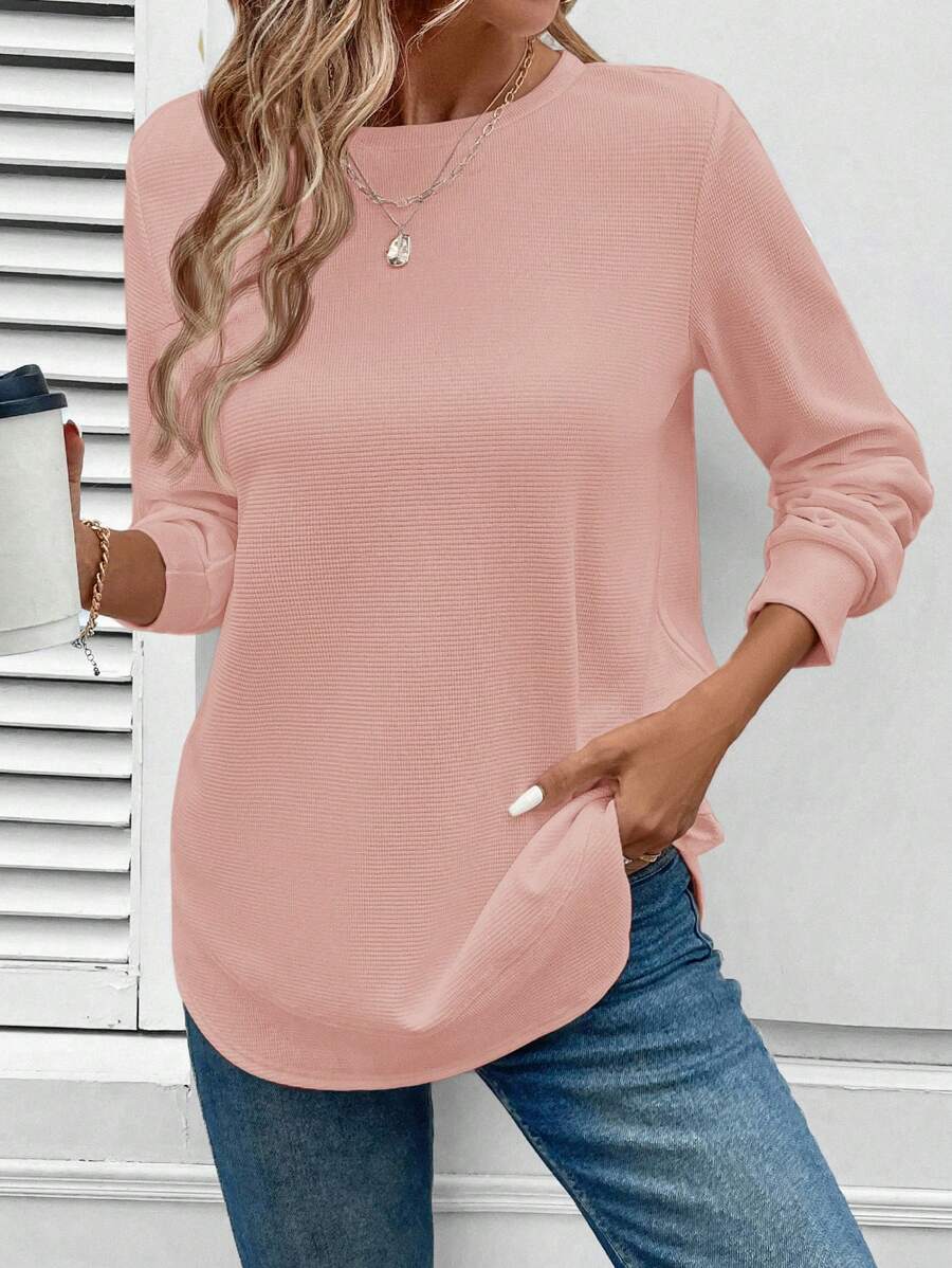 Blusa Manga Longa com Barra Arredondada