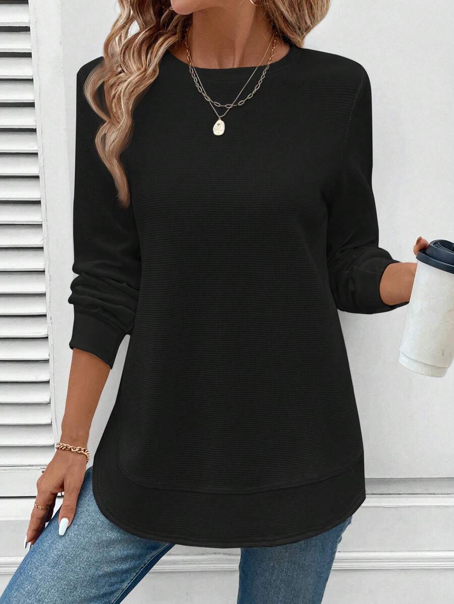 Blusa Manga Longa com Barra Arredondada