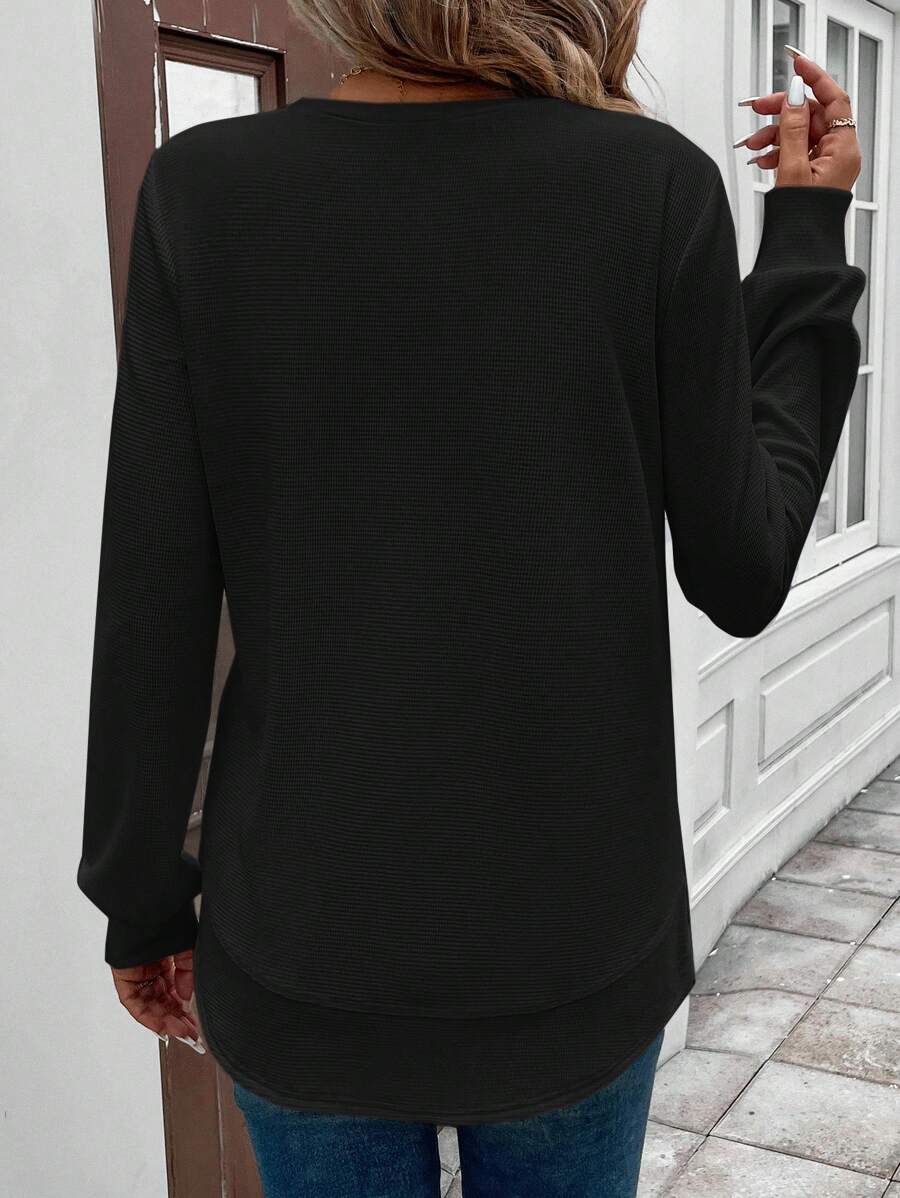Blusa Manga Longa com Barra Arredondada