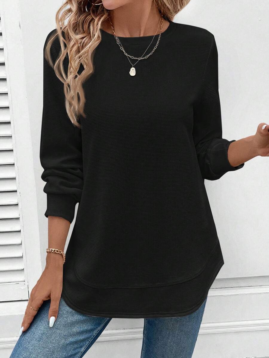 Blusa Manga Longa com Barra Arredondada