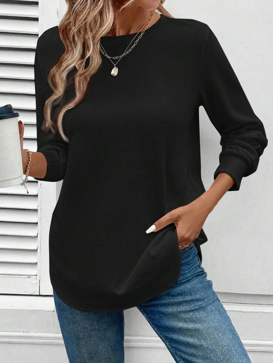 Blusa Manga Longa com Barra Arredondada