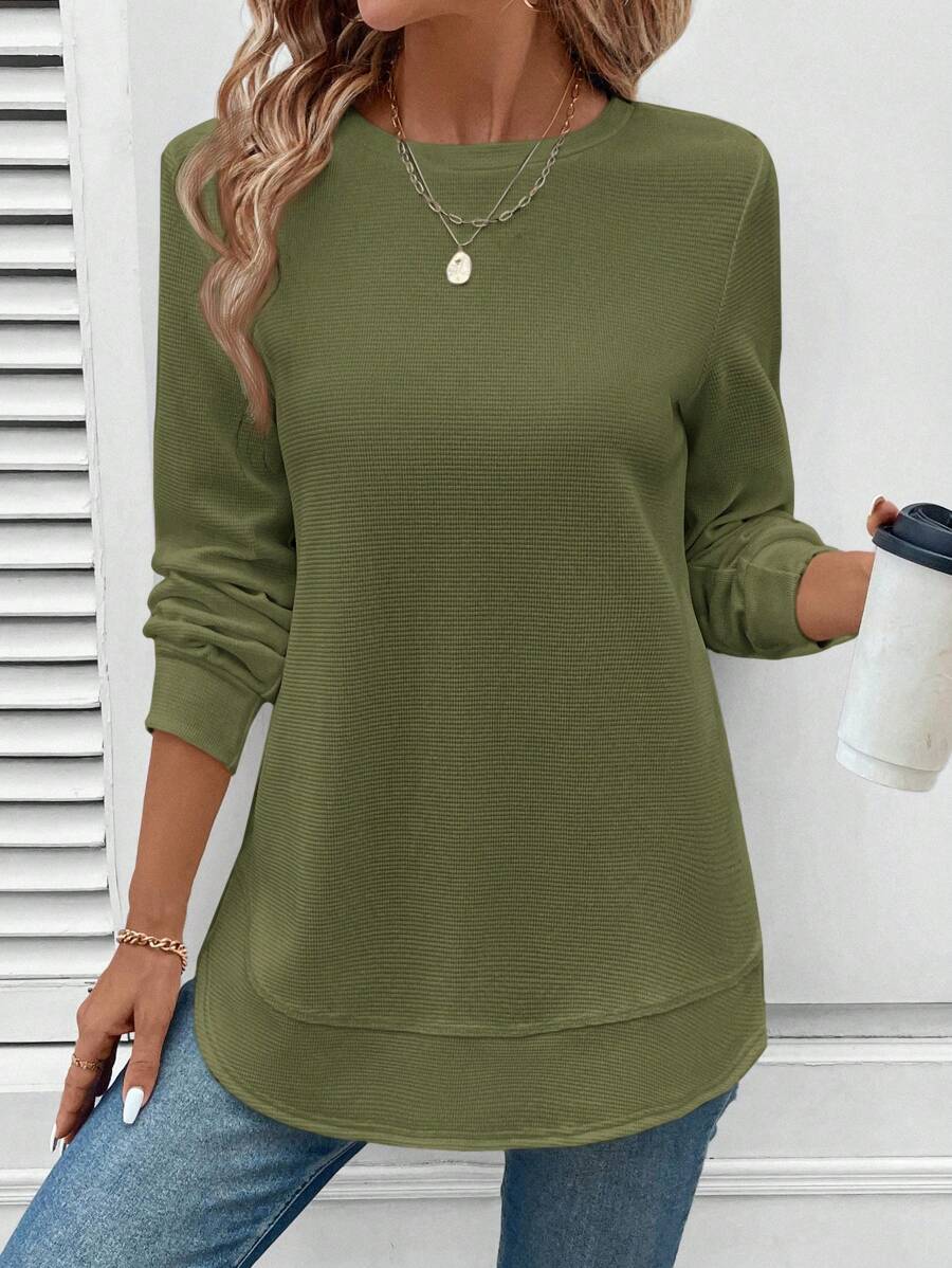Blusa Manga Longa com Barra Arredondada