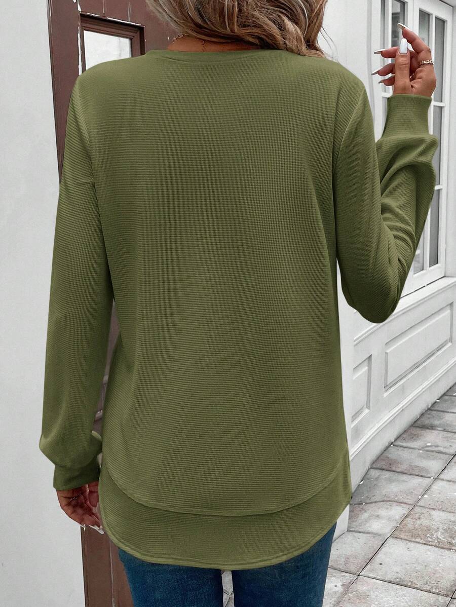 Blusa Manga Longa com Barra Arredondada