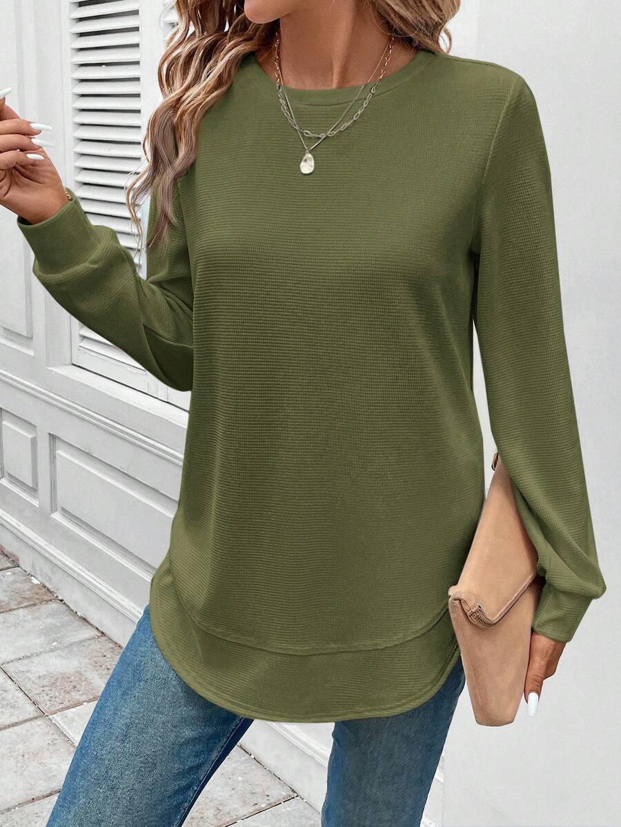 Blusa Manga Longa com Barra Arredondada