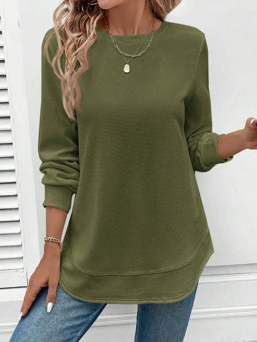 Blusa Manga Longa com Barra Arredondada