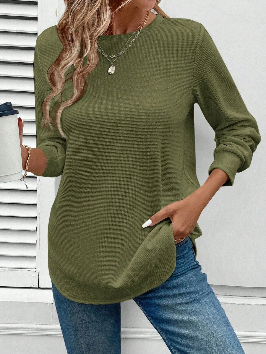 Blusa Manga Longa com Barra Arredondada