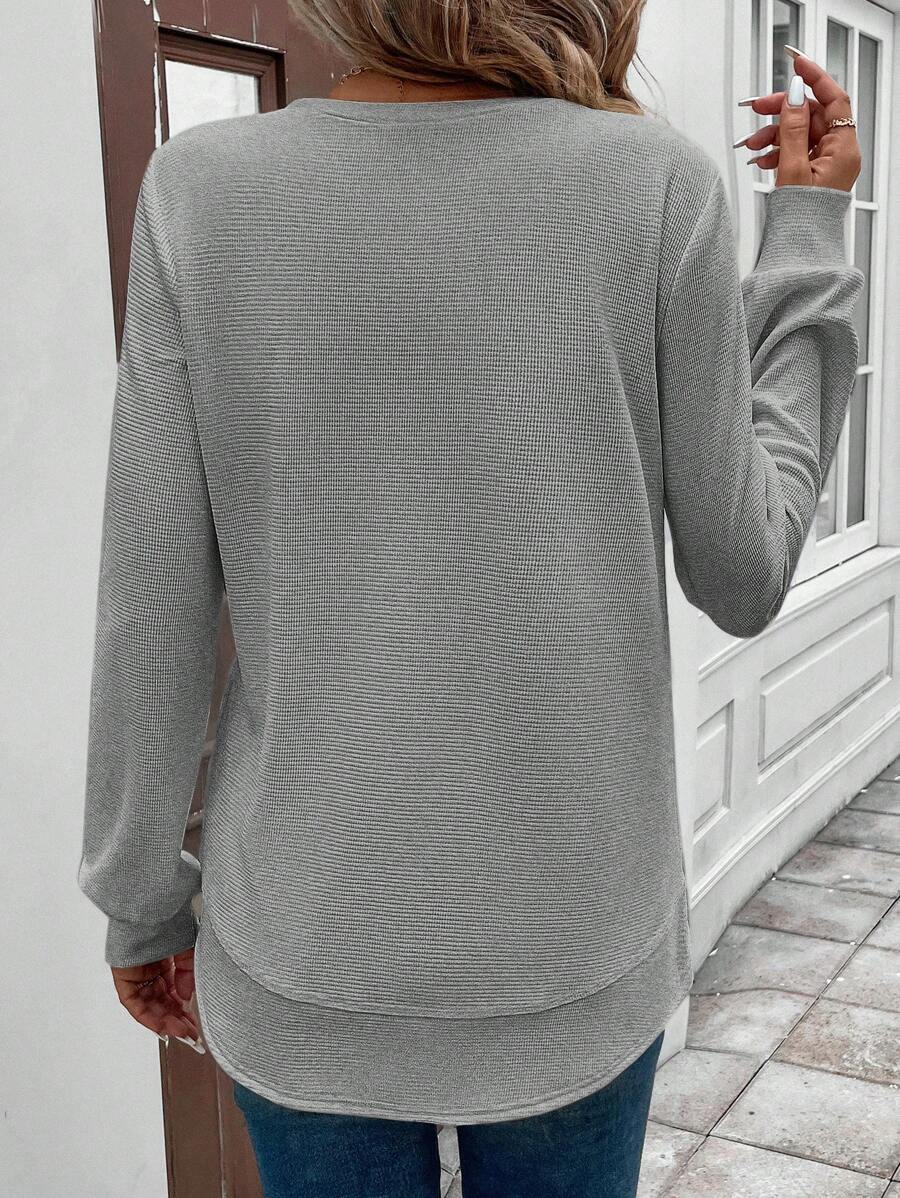Blusa Manga Longa com Barra Arredondada