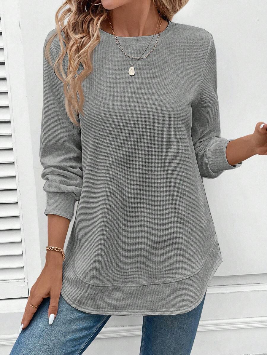 Blusa Manga Longa com Barra Arredondada