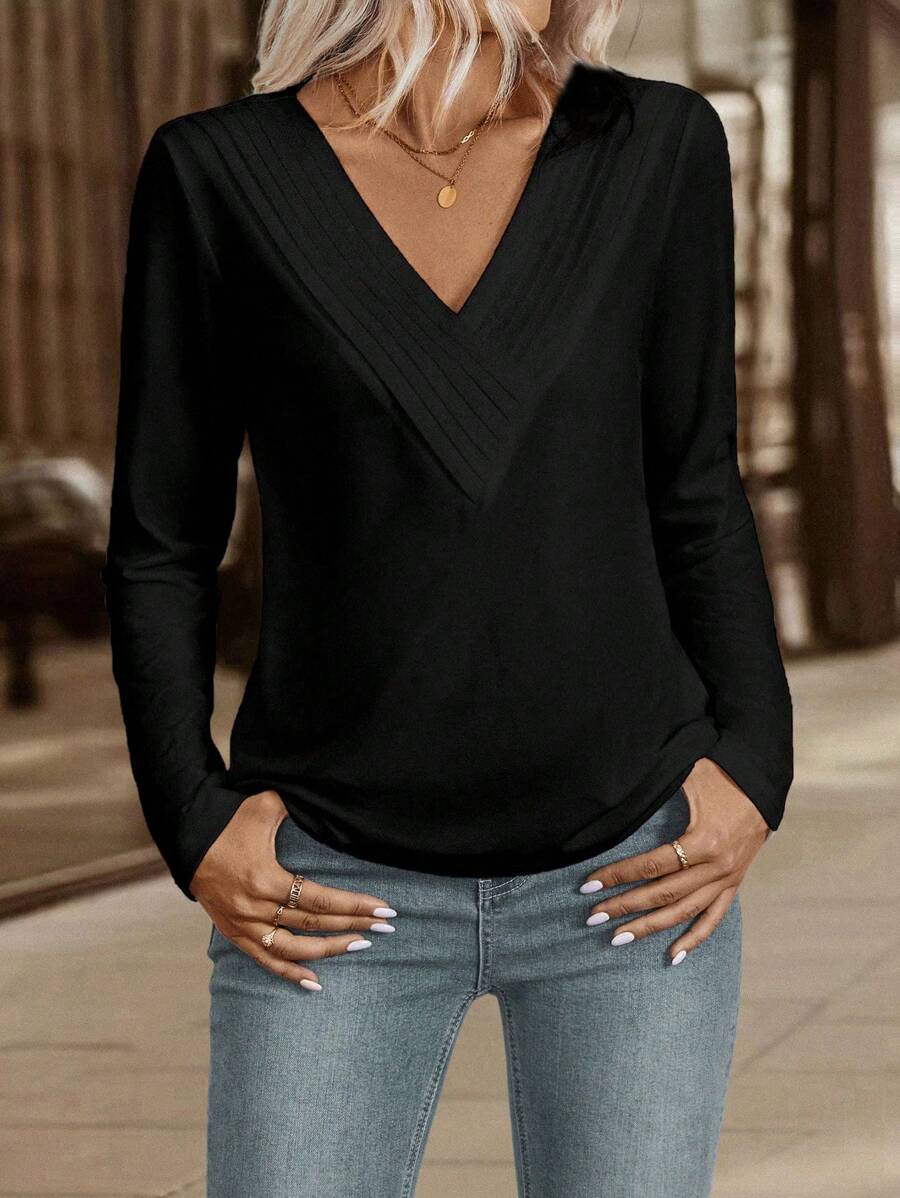 Blusa com Decote V Elegante