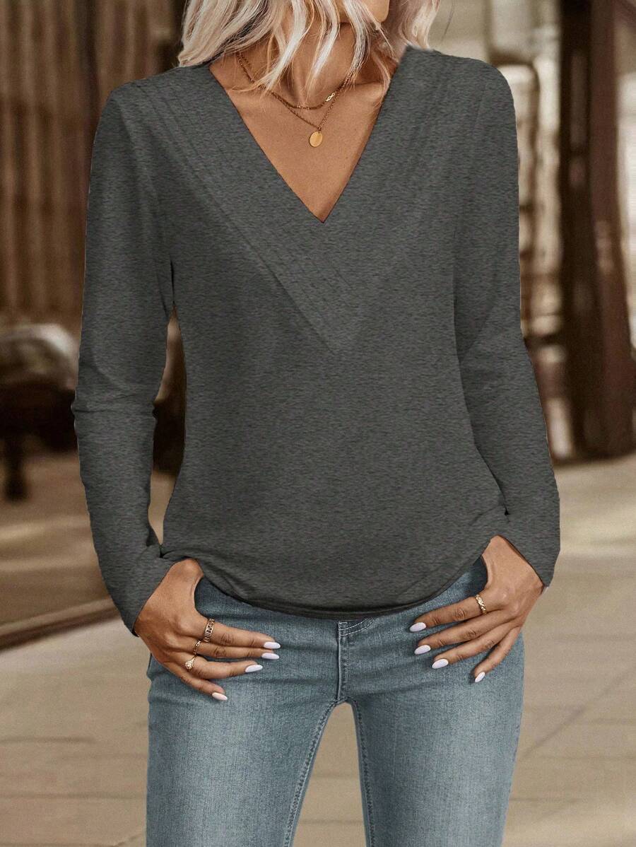 Blusa com Decote V Elegante
