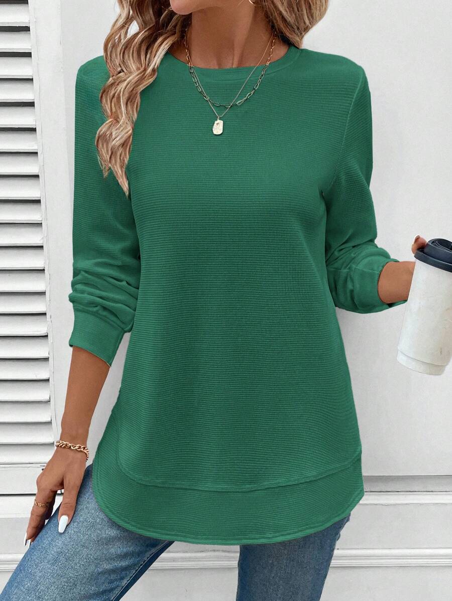 Blusa Manga Longa com Barra Arredondada