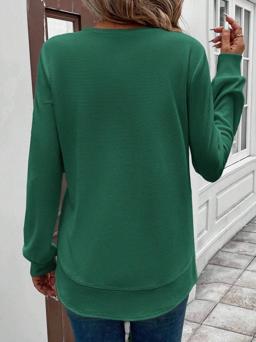 Blusa Manga Longa com Barra Arredondada