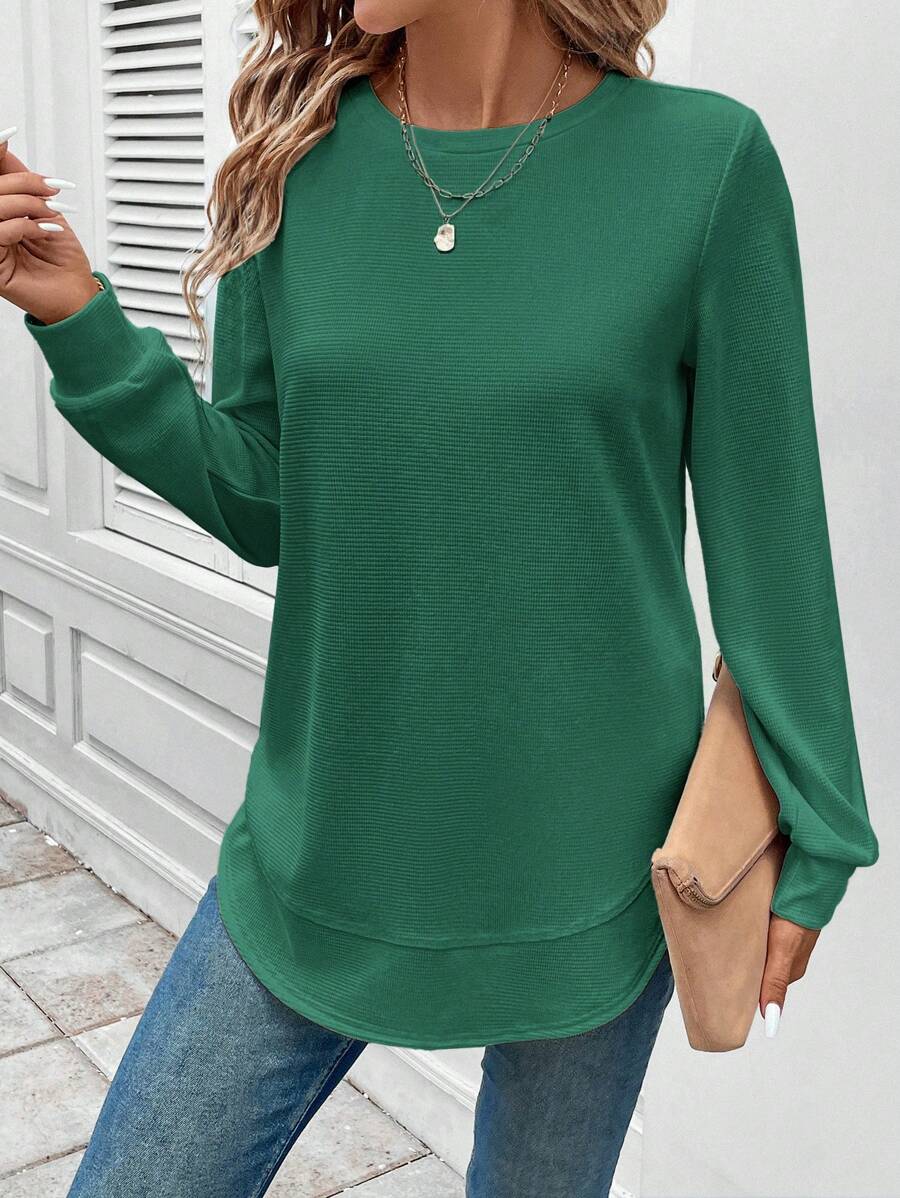 Blusa Manga Longa com Barra Arredondada