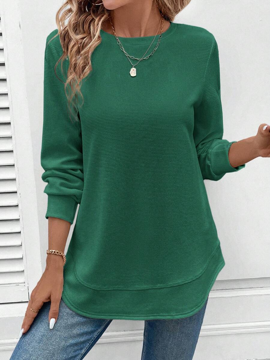 Blusa Manga Longa com Barra Arredondada