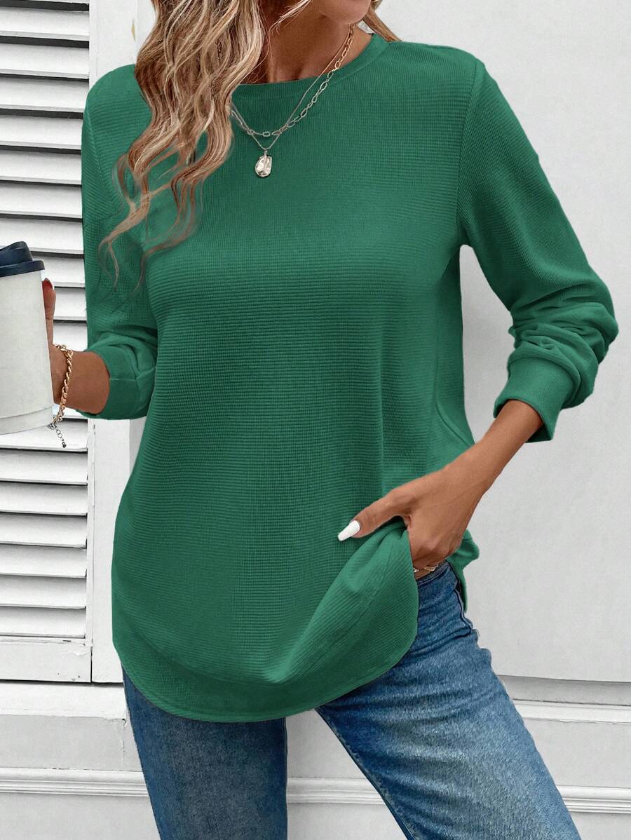 Blusa Manga Longa com Barra Arredondada