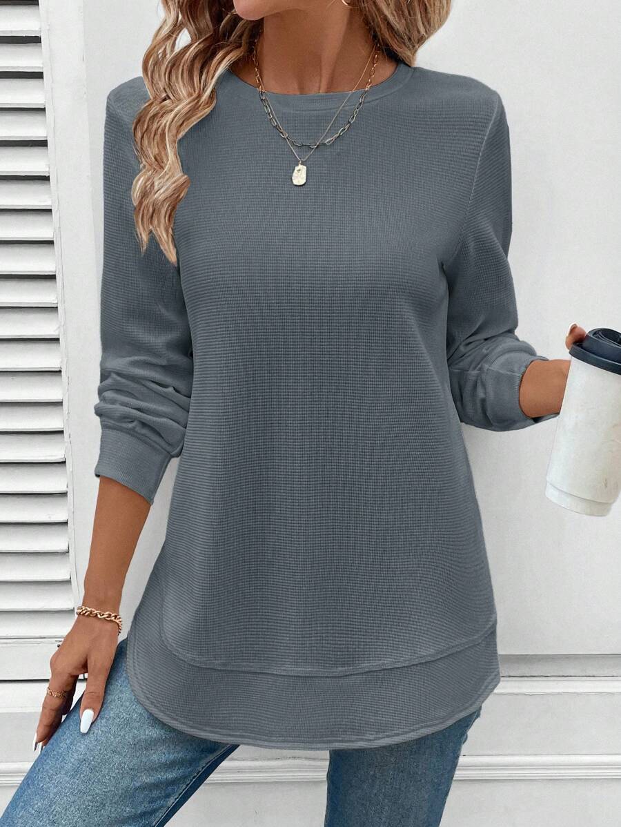 Blusa Manga Longa com Barra Arredondada
