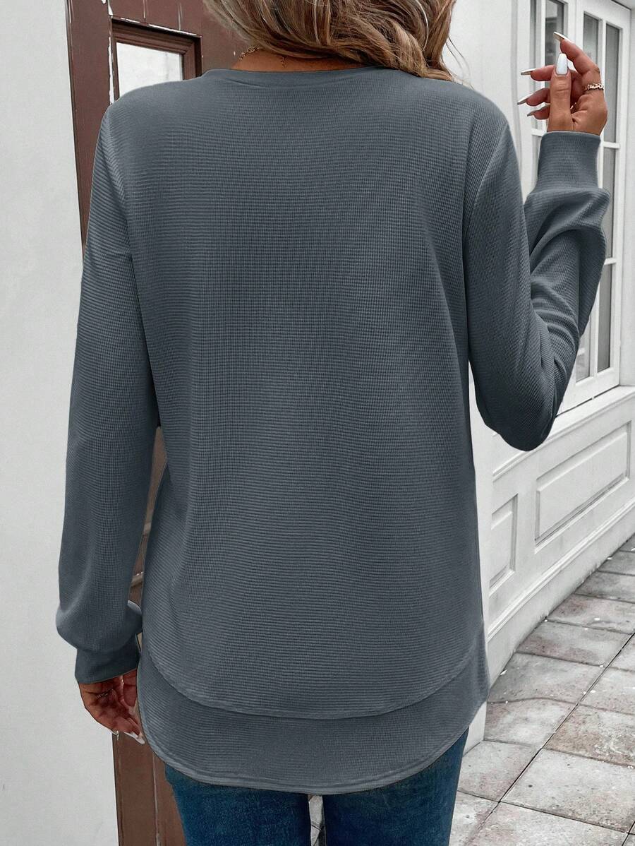 Blusa Manga Longa com Barra Arredondada