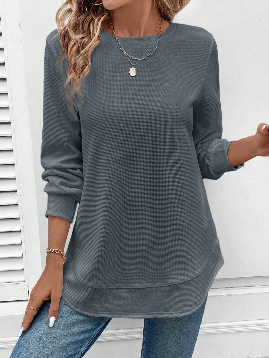Blusa Manga Longa com Barra Arredondada