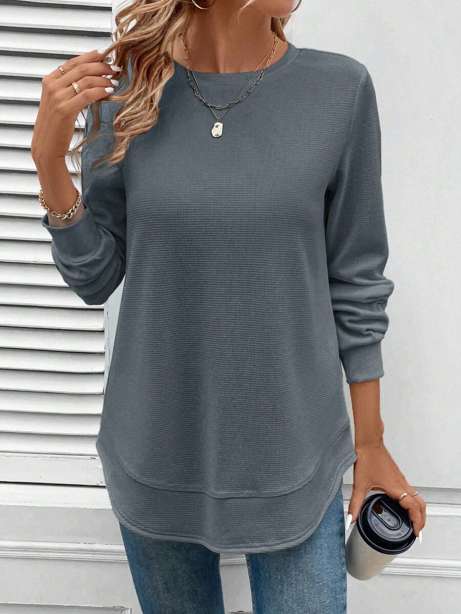 Blusa Manga Longa com Barra Arredondada