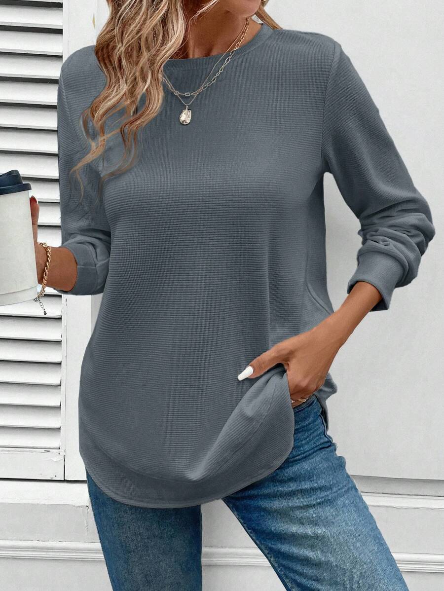 Blusa Manga Longa com Barra Arredondada