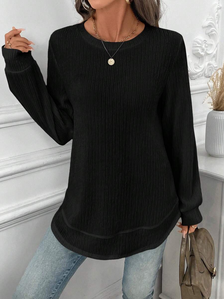 Blusa Manga Longa com Barra Arredondada