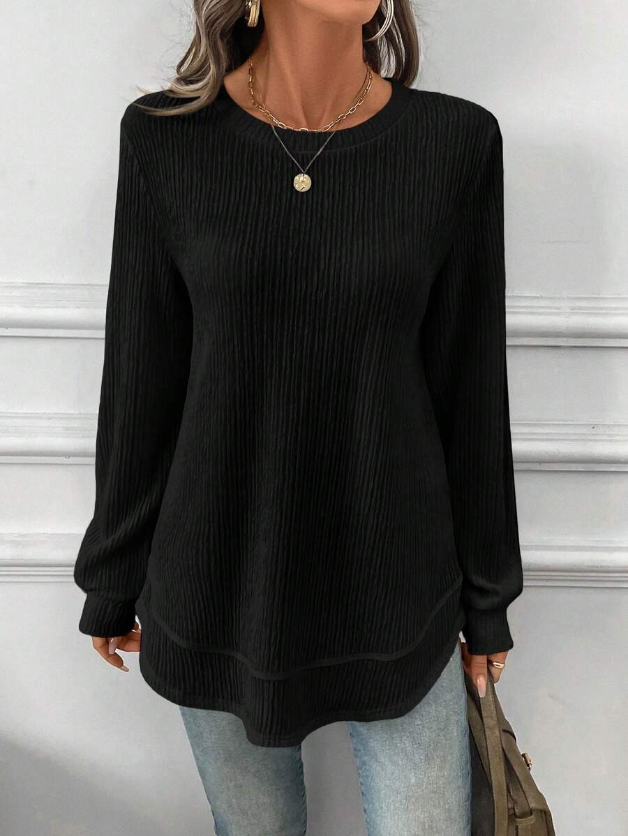 Blusa Manga Longa com Barra Arredondada