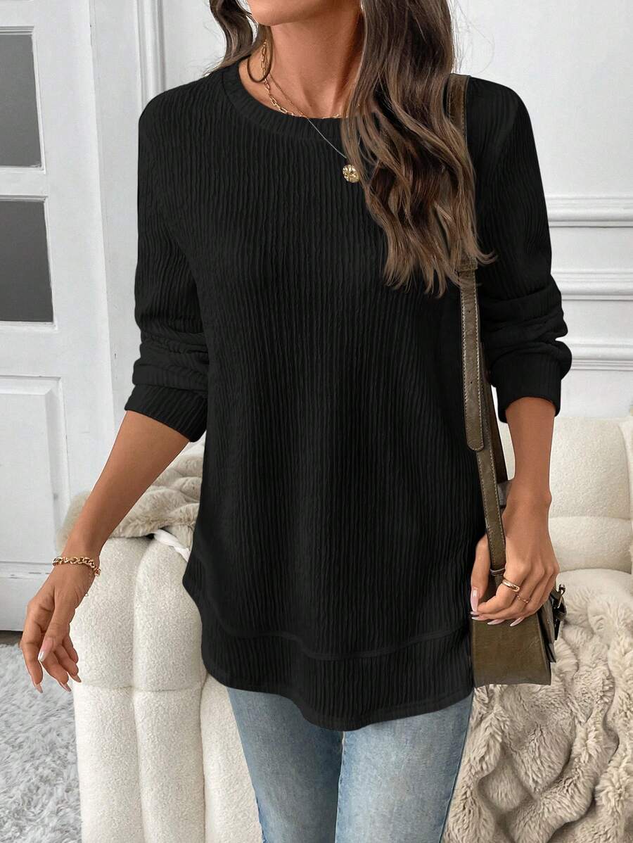 Blusa Manga Longa com Barra Arredondada