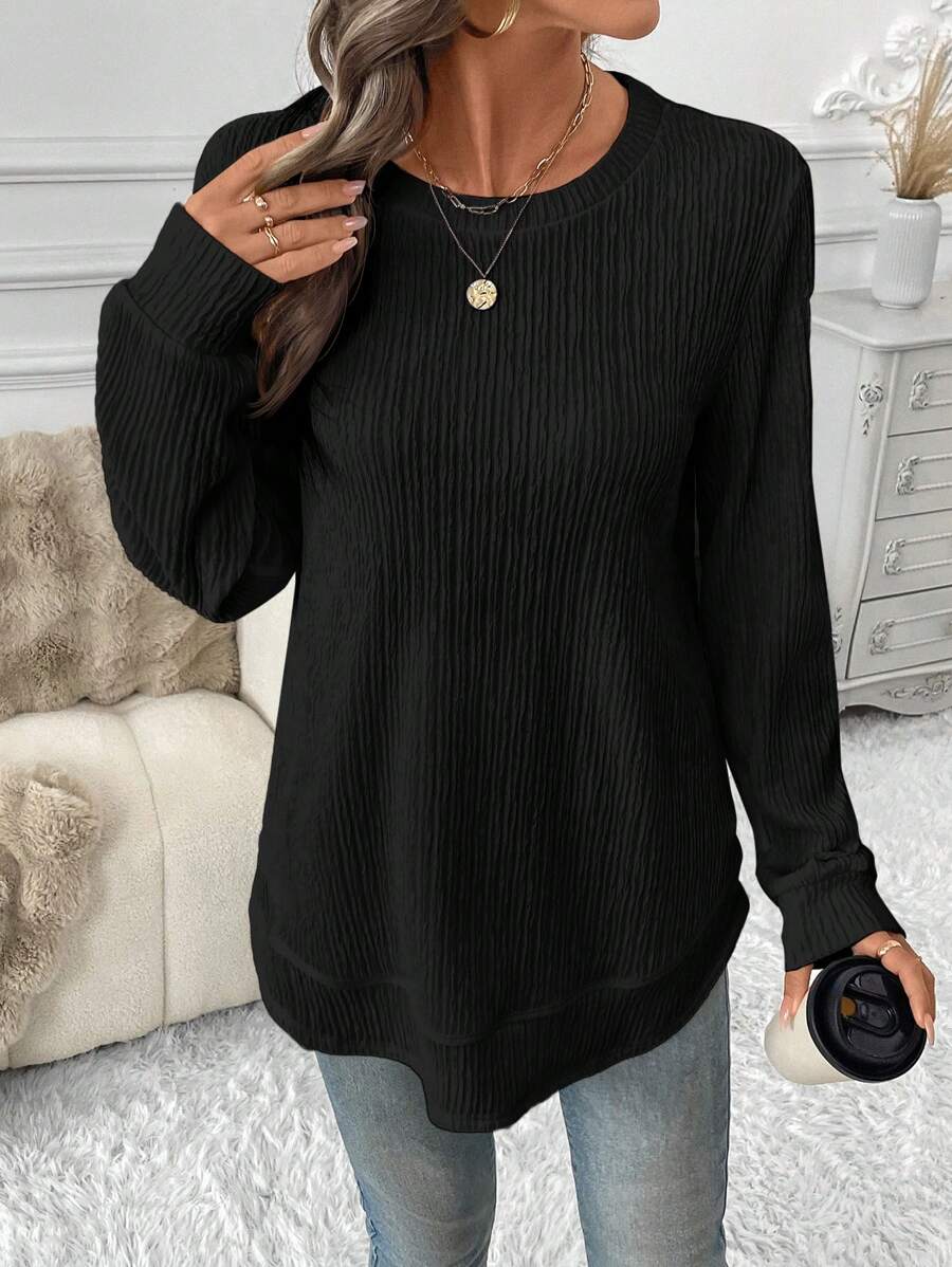 Blusa Manga Longa com Barra Arredondada