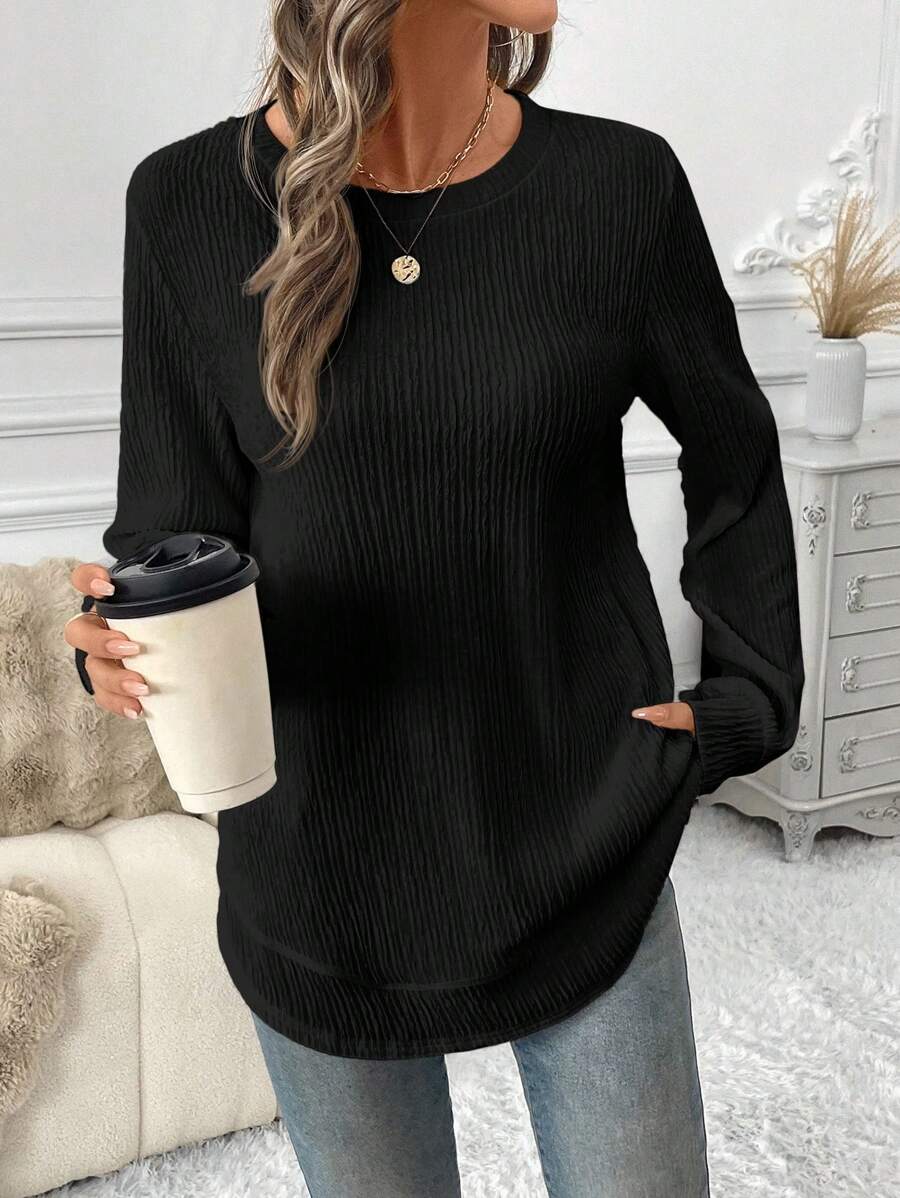 Blusa Manga Longa com Barra Arredondada
