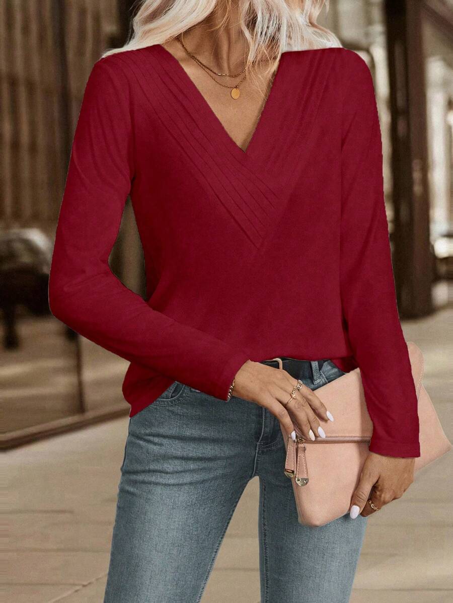 Blusa com Decote V Elegante