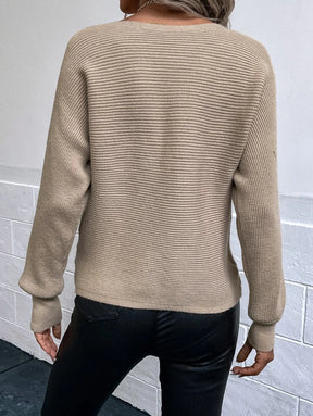 Blusa Canelada Bege com Manga Longa