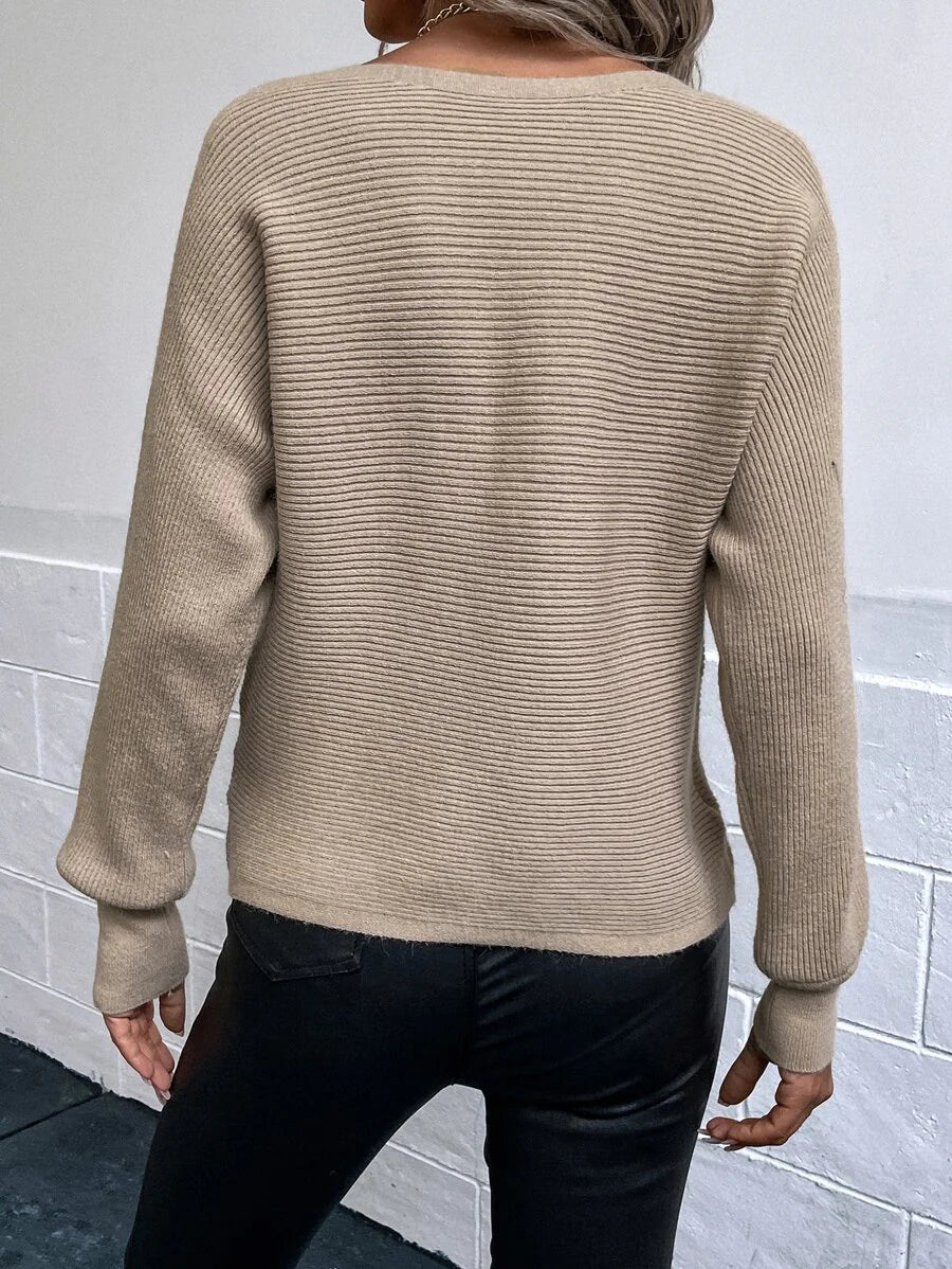Blusa Canelada Bege com Manga Longa