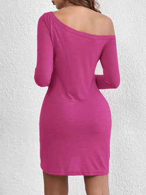 Vestido de Manga Longa com Ombro Caído
