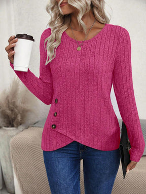 Blusa Canelada com Botões Laterais Assimétricos