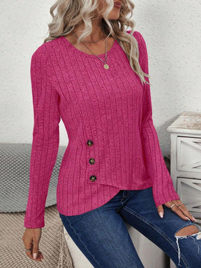 Blusa Canelada com Botões Laterais Assimétricos