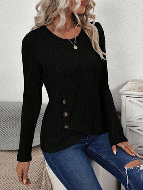 Blusa Canelada com Botões Laterais Assimétricos
