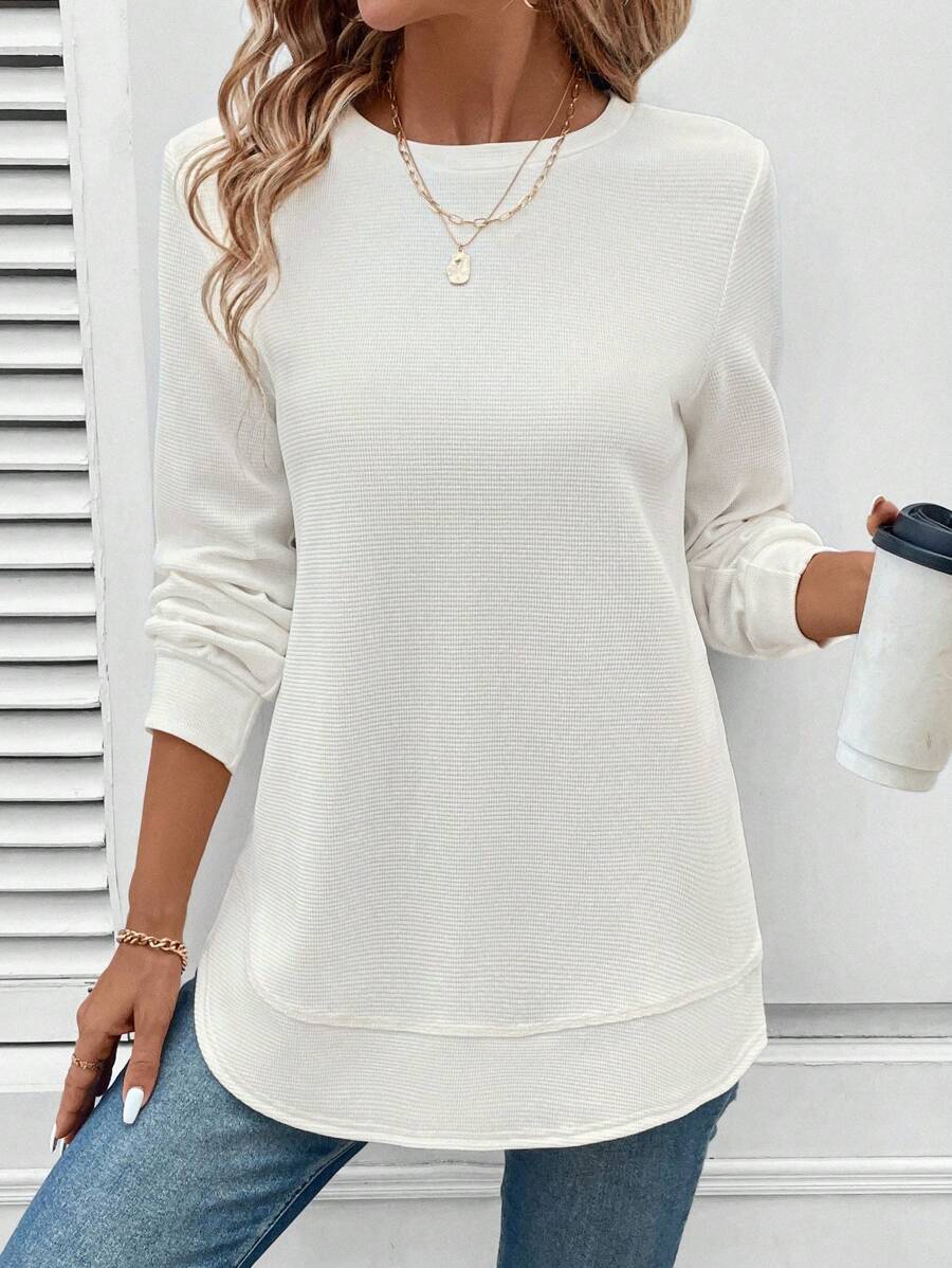 Blusa Manga Longa com Barra Arredondada