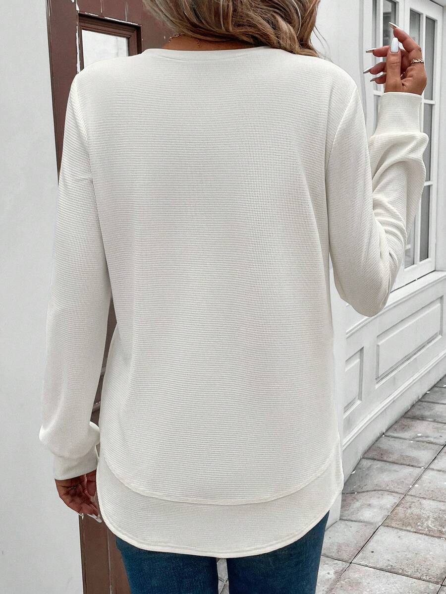 Blusa Manga Longa com Barra Arredondada