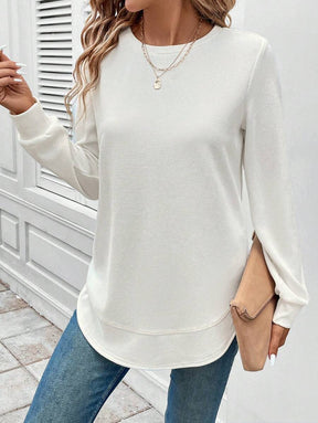 Blusa Manga Longa com Barra Arredondada