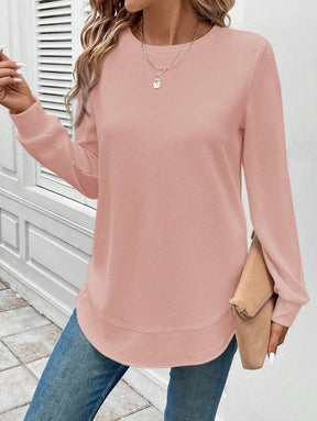 Blusa Manga Longa com Barra Arredondada