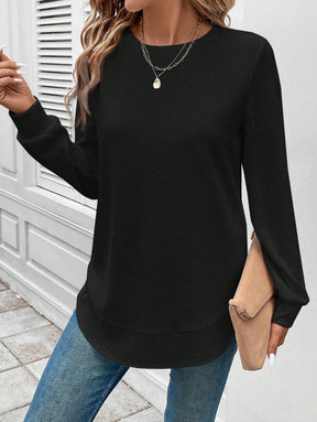 Blusa Manga Longa com Barra Arredondada