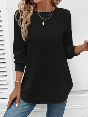 Blusa Manga Longa com Barra Arredondada