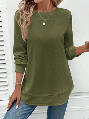 Blusa Manga Longa com Barra Arredondada